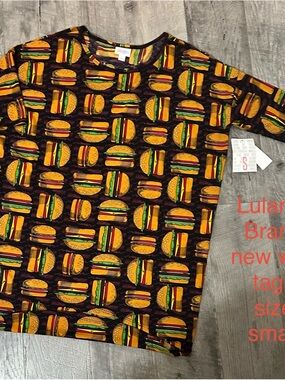 LuLaRoe Kids Long Sleeve Burger Print Tee - Black, Yellow, Green